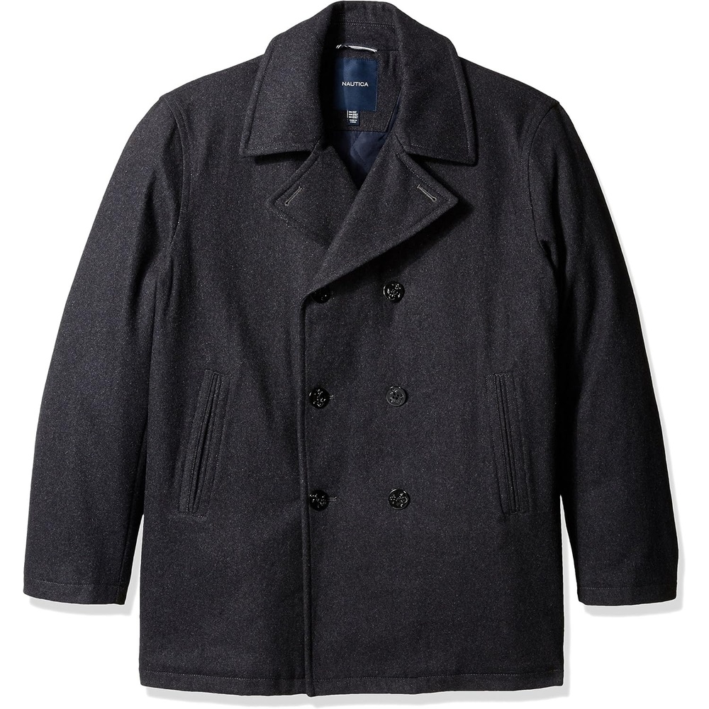 image:imageNautica Mens Wool Blend Peacoat DoubleBreasted Winter Coat Regular Big amp Tall SizesChar Gray