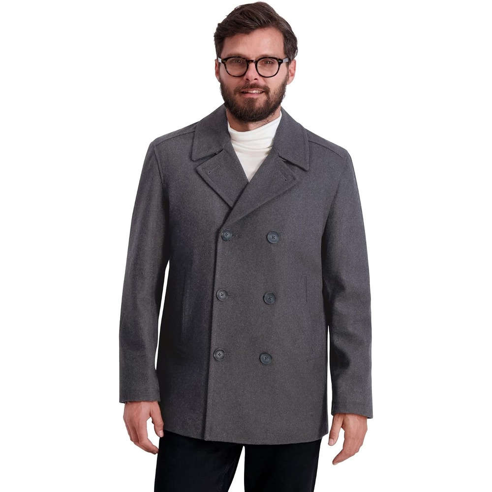 image:imageNautica Mens Wool Blend Peacoat DoubleBreasted Winter Coat Regular Big amp Tall SizesCharcoal