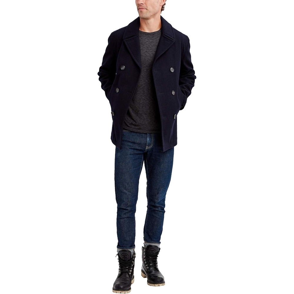 image:imageNautica Mens Wool Blend Peacoat DoubleBreasted Winter Coat Regular Big amp Tall SizesDeep Sea