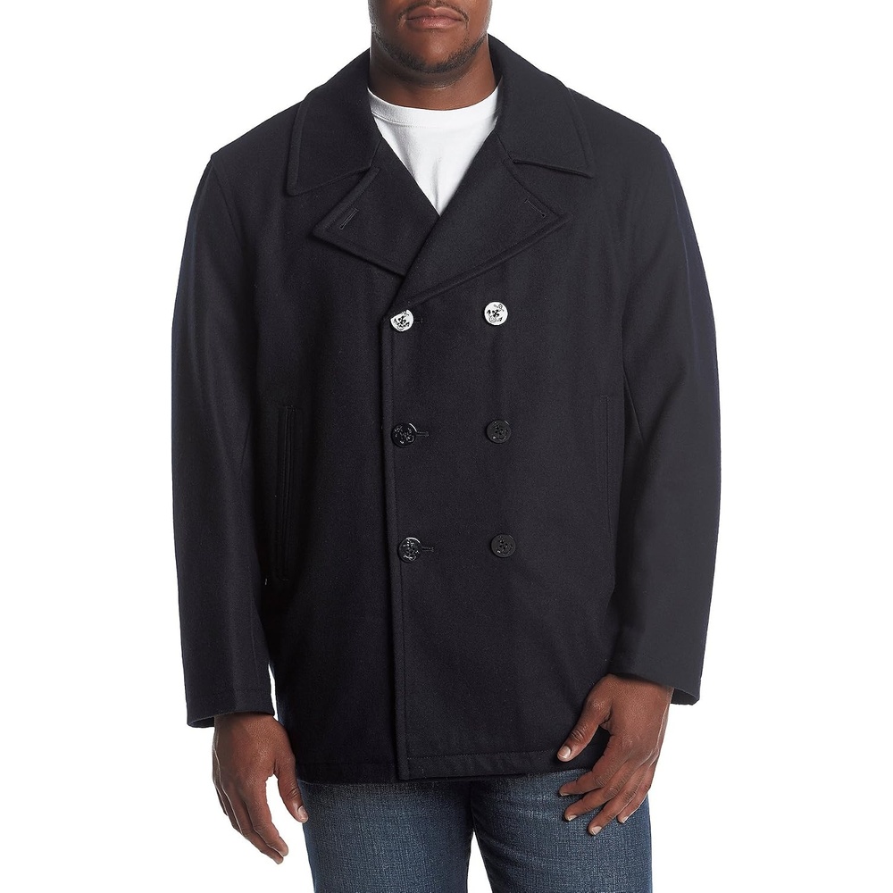image:imageNautica Mens Wool Blend Peacoat DoubleBreasted Winter Coat Regular Big amp Tall SizesDk Navy