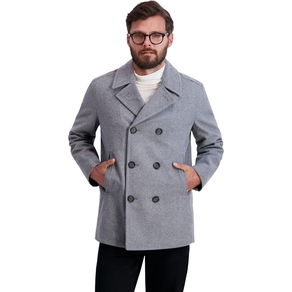 image:imageNautica Mens Wool Blend Peacoat DoubleBreasted Winter Coat Regular Big amp Tall SizesLtgrey