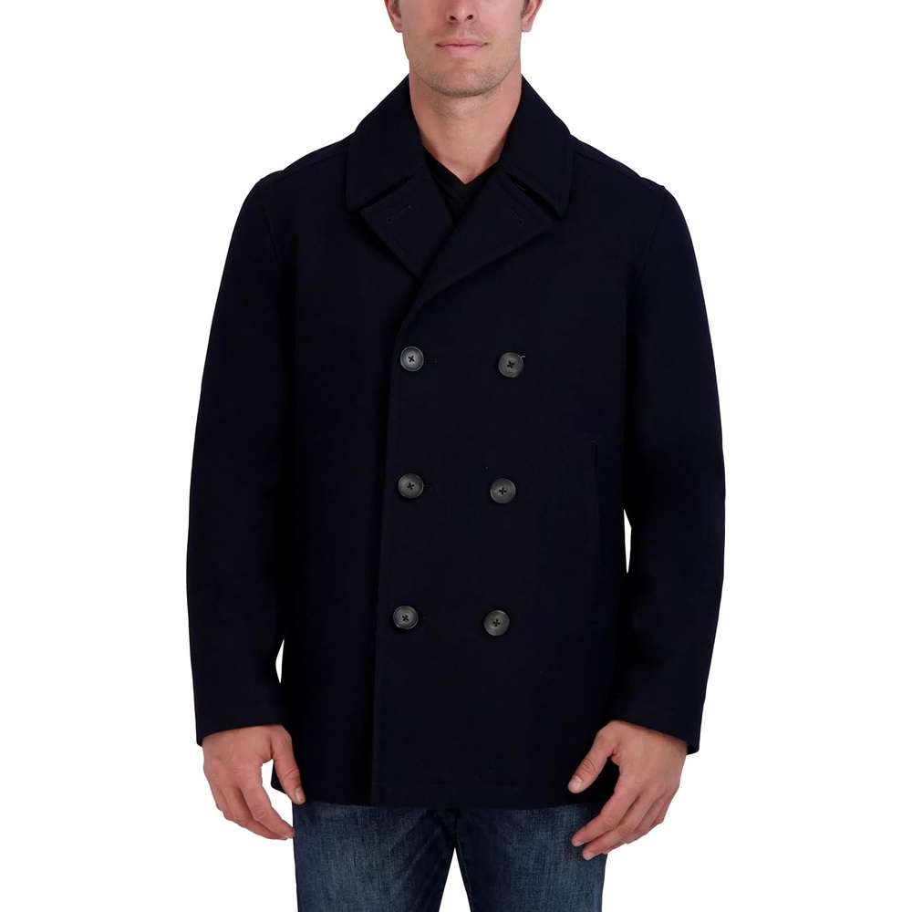 image:imageNautica Mens Wool Blend Peacoat DoubleBreasted Winter Coat Regular Big amp Tall SizesNavy Dr
