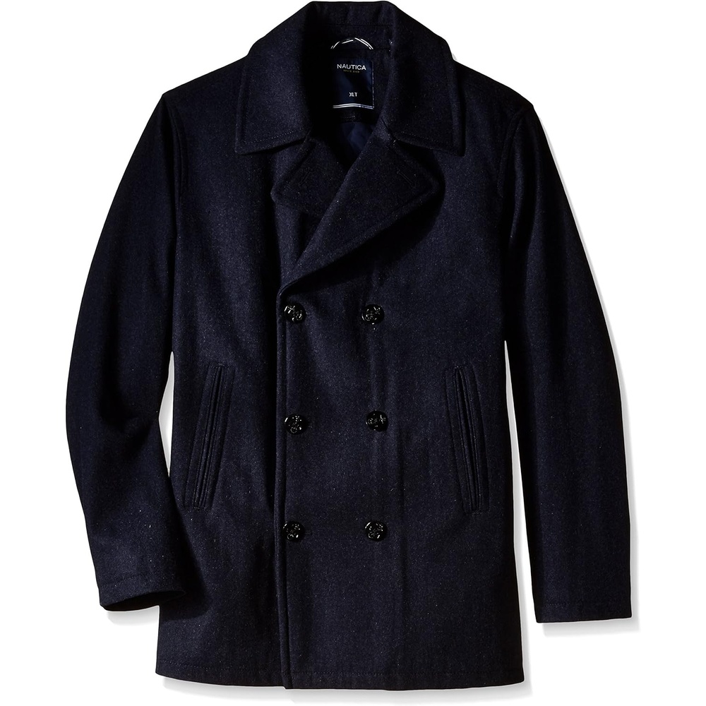 image:imageNautica Mens Wool Blend Peacoat DoubleBreasted Winter Coat Regular Big amp Tall SizesOcean Navy
