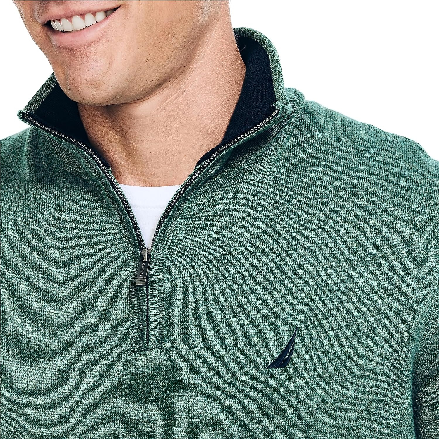 image:imageNautica Mens Navtech QuarterZip SweaterArctic Fern Heather