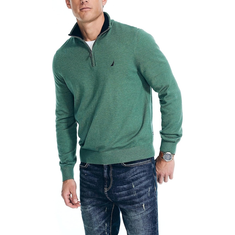 image:imageNautica Mens Navtech QuarterZip SweaterArctic Fern Heather