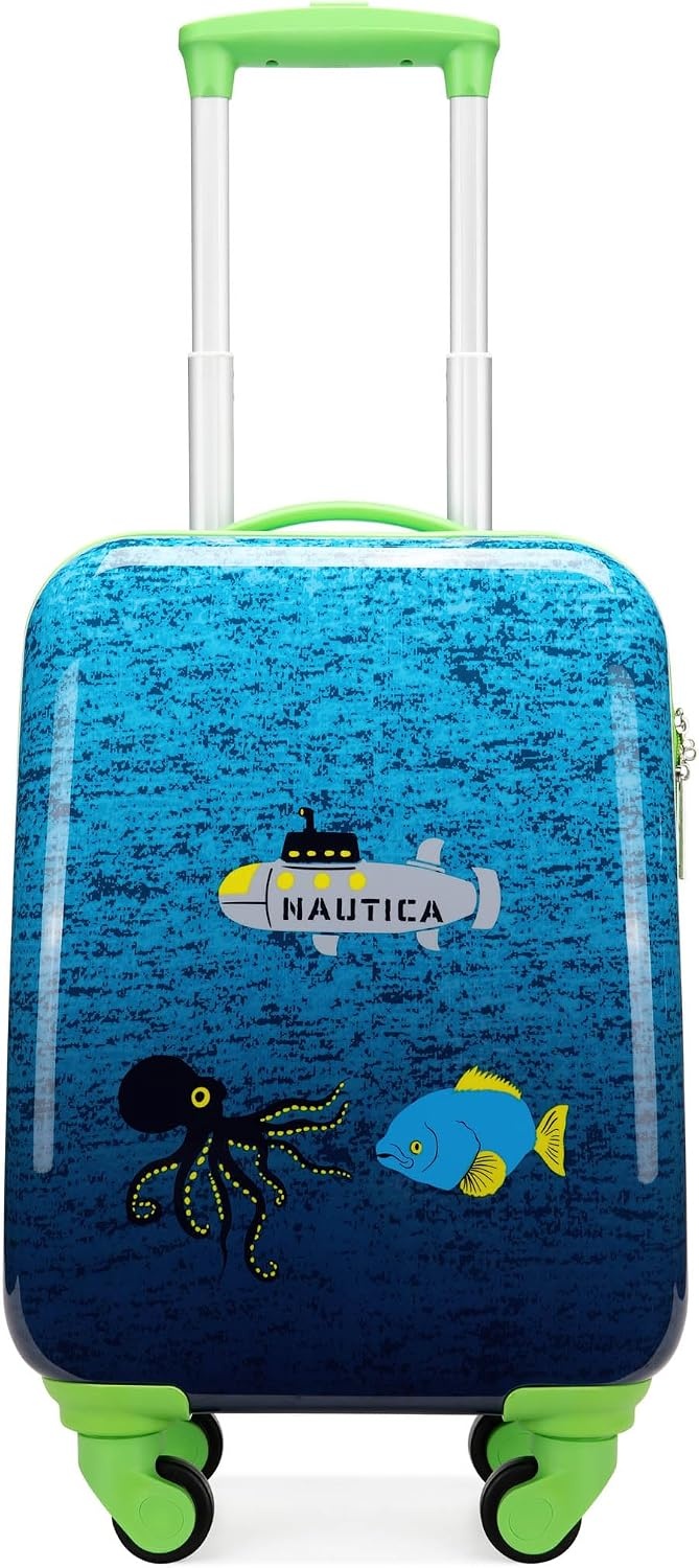 image:imageNAUTICA Kids Luggage 18 Airline Approved Rolling Hardside Upright Carryon Suitcase with Wheels Submarine Journey NK18LUG