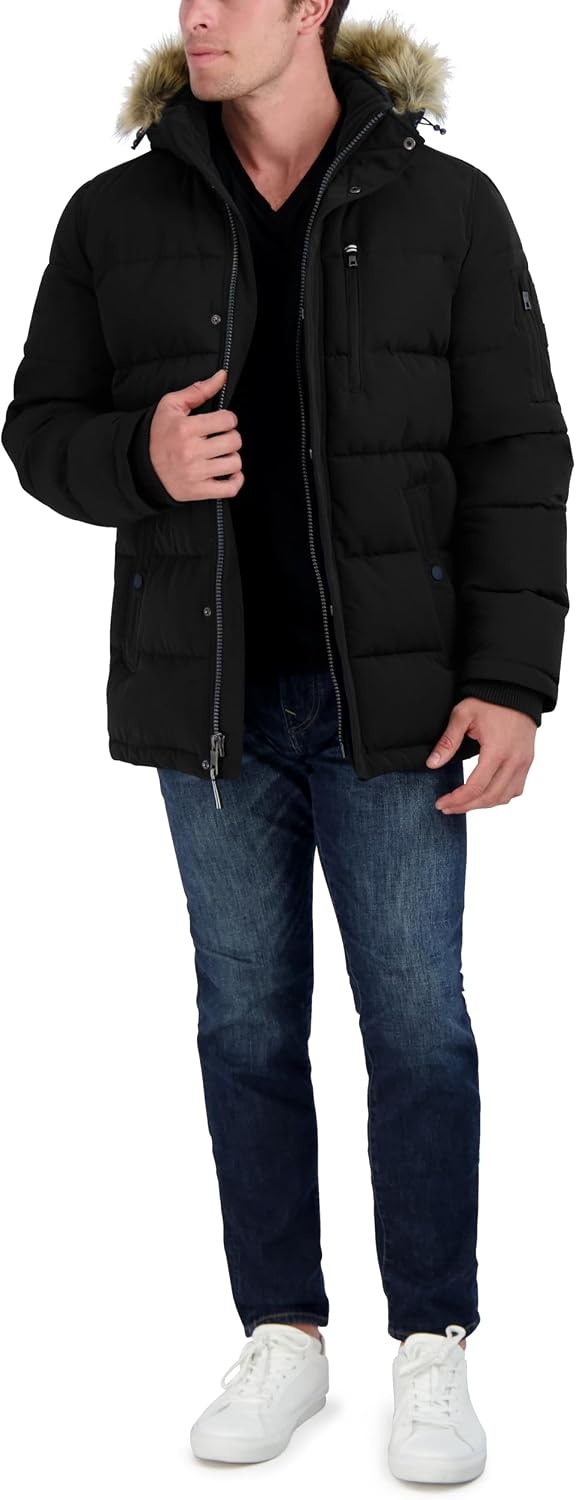 image:imageNautica Mens Faux Fur Trim Puffer Jacket With Removable HoodBlack