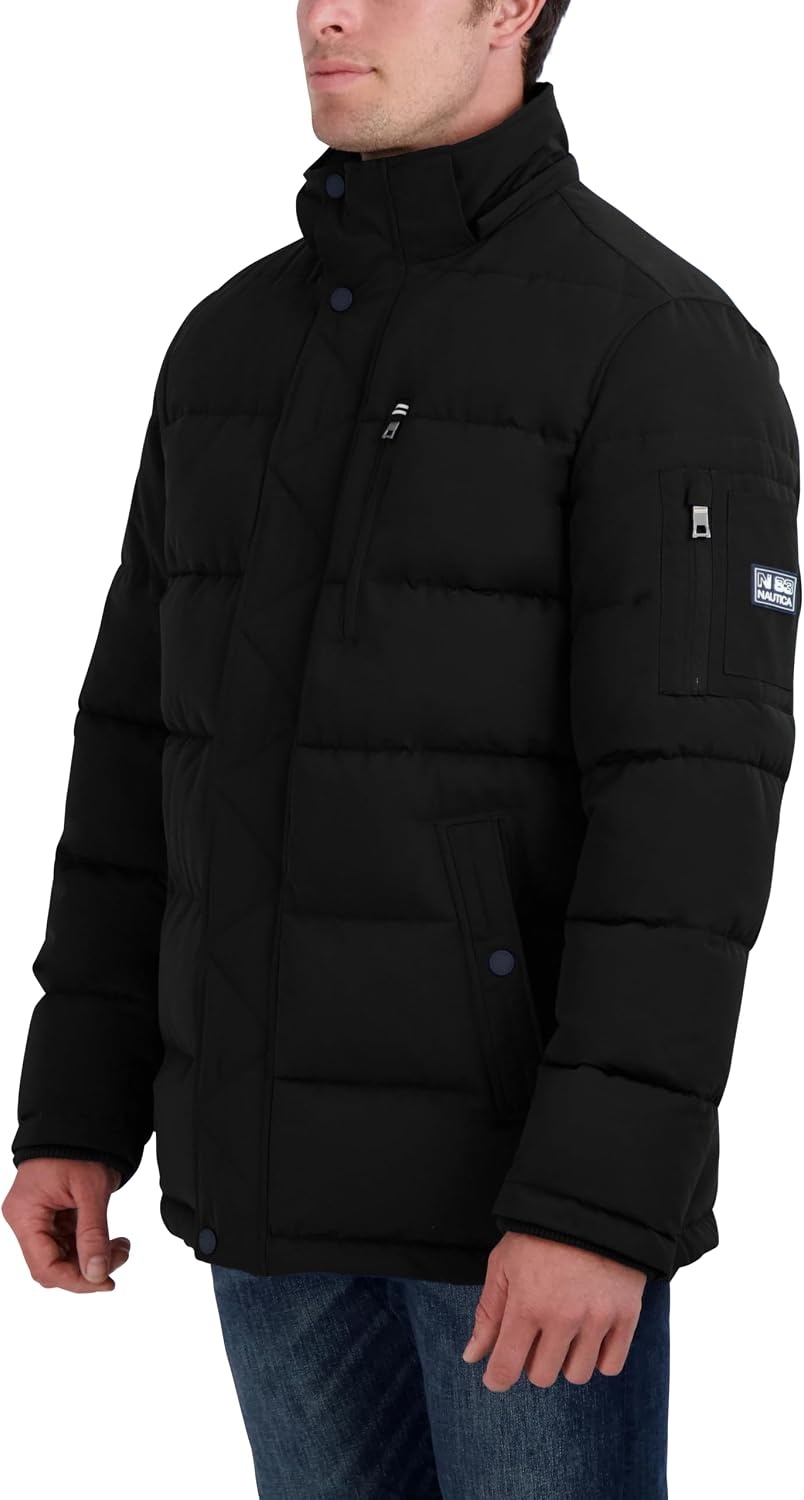 image:imageNautica Mens Faux Fur Trim Puffer Jacket With Removable HoodBlack