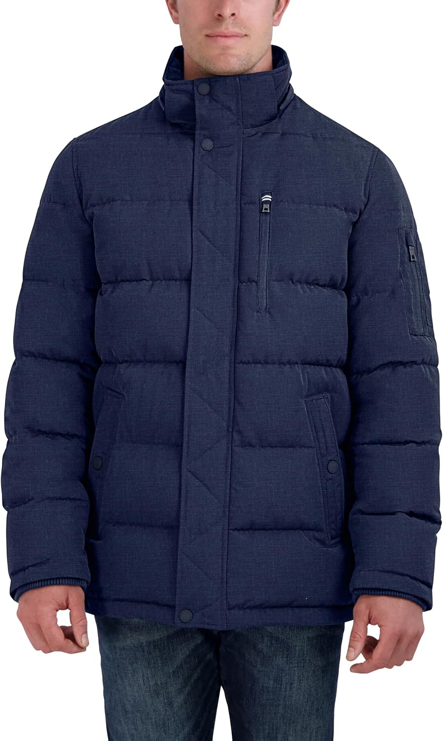 image:imageNautica Mens Faux Fur Trim Puffer Jacket With Removable HoodBlue Print