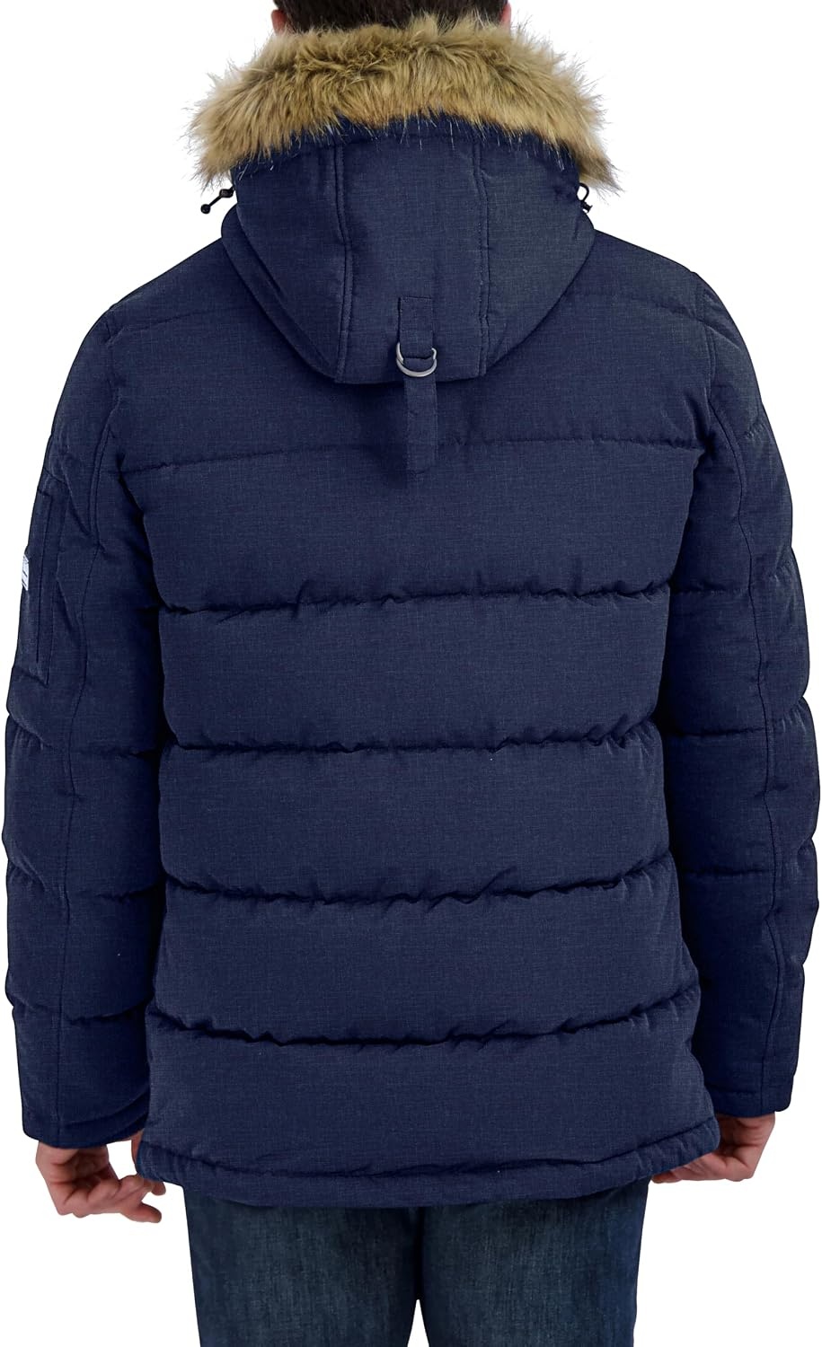 image:imageNautica Mens Faux Fur Trim Puffer Jacket With Removable HoodBlue Print