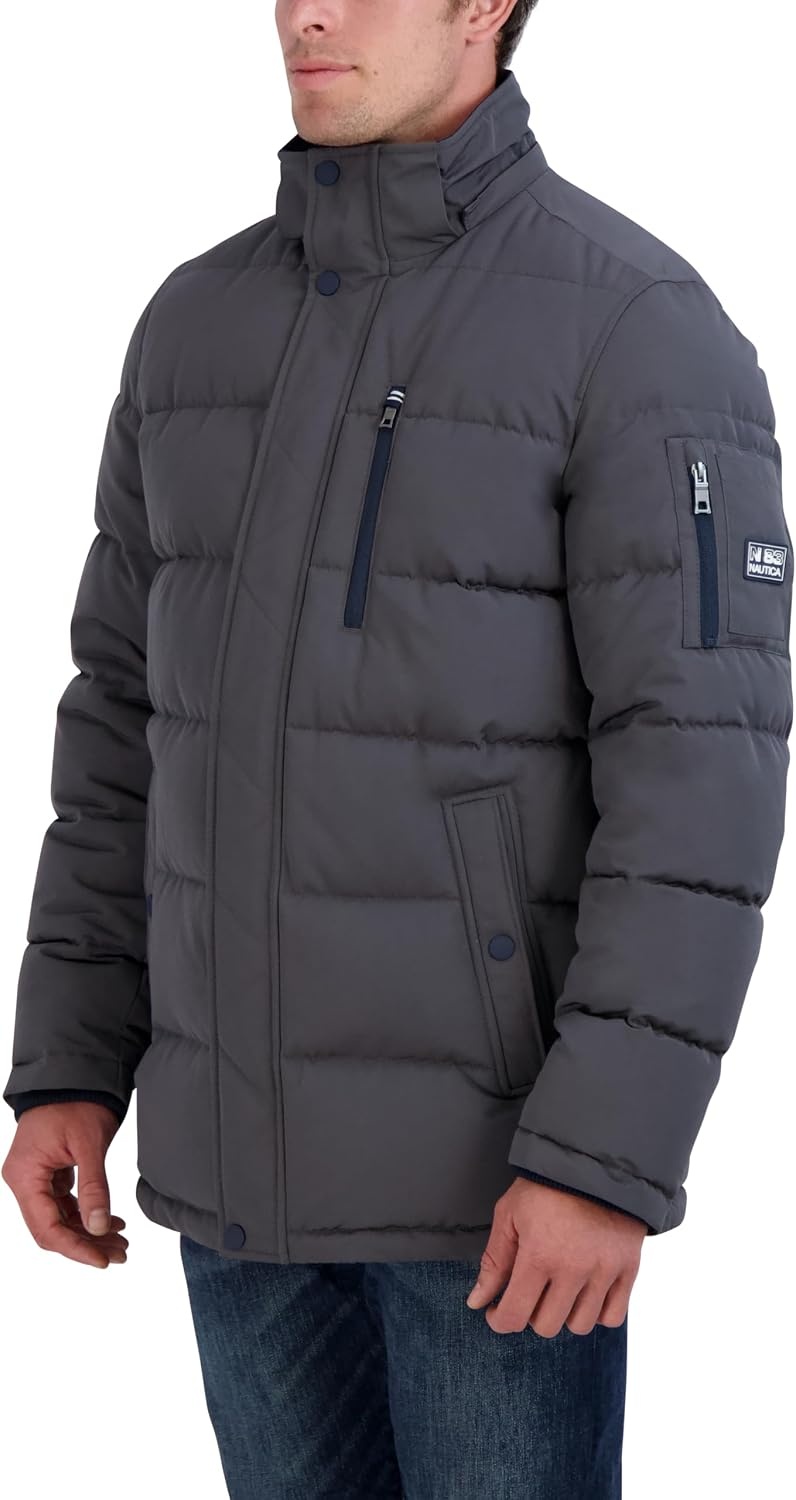 image:imageNautica Mens Faux Fur Trim Puffer Jacket With Removable HoodCharcoal