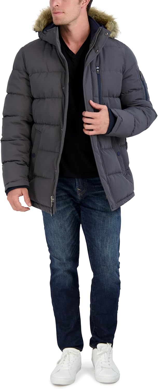 image:imageNautica Mens Faux Fur Trim Puffer Jacket With Removable HoodCharcoal