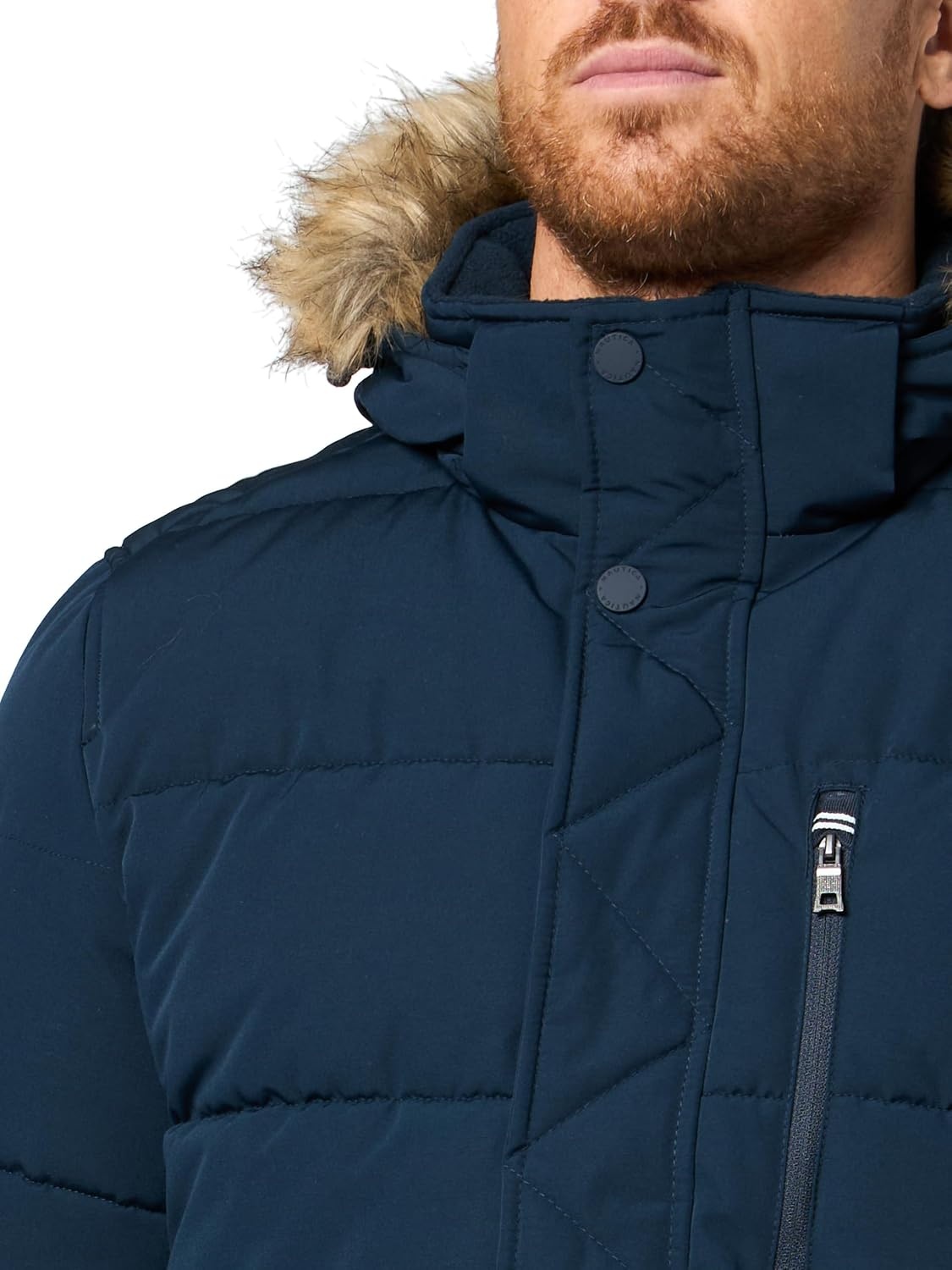 image:imageNautica Mens Faux Fur Trim Puffer Jacket With Removable HoodNavy