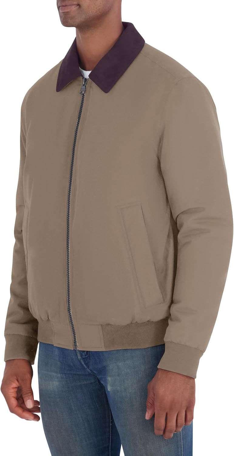 image:imageNautica Mens Heritage Shirt Collar Jacket Water Resistant Zip Front Plaid Lined Casual CoatTaupe