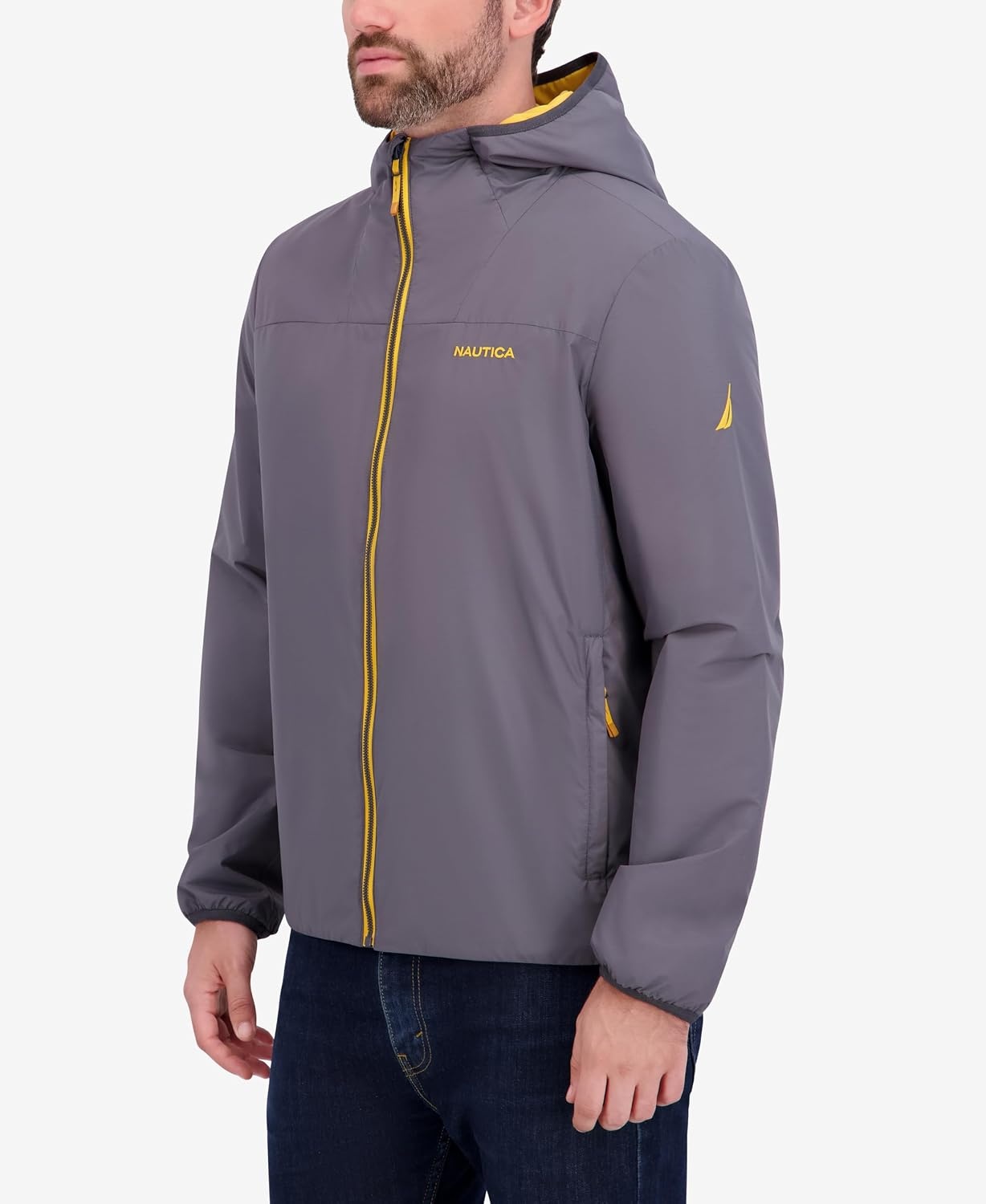 image:imageNautica Mens Lightweight Hooded Jacket Regular Big amp Tall Sizes OuterwearMetal Grey