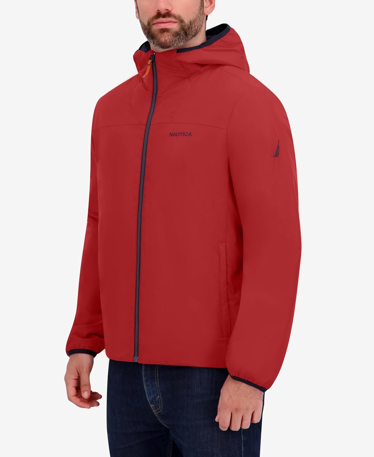 image:imageNautica Mens Lightweight Hooded Jacket Regular Big amp Tall Sizes OuterwearRio Red