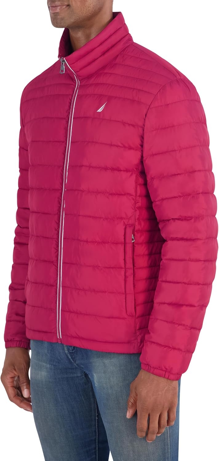 image:imageNautica Mens Lightweight Quilted Jacket Water Resistant Zip Front Transitional CoatBerry Red