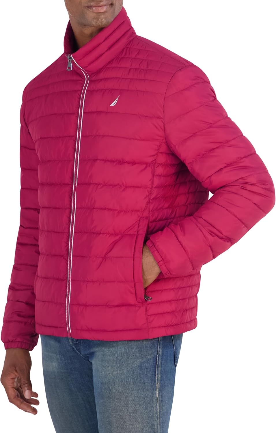 image:imageNautica Mens Lightweight Quilted Jacket Water Resistant Zip Front Transitional CoatBerry Red