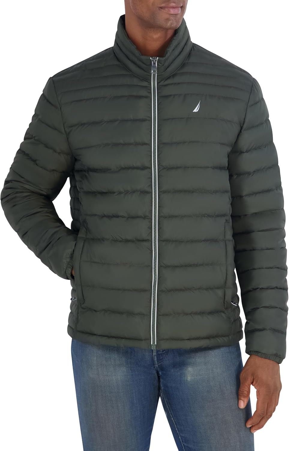 image:imageNautica Mens Lightweight Quilted Jacket Water Resistant Zip Front Transitional CoatDark Forest
