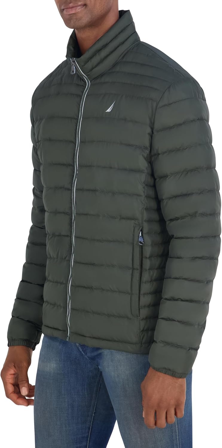 image:imageNautica Mens Lightweight Quilted Jacket Water Resistant Zip Front Transitional CoatDark Forest