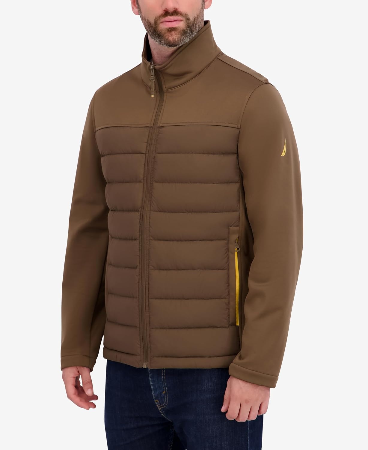 image:imageNautica Mens Lightweight Softshell Jacket Bonded Fleece Lining Regular Big amp Tall SizesOlive Brown