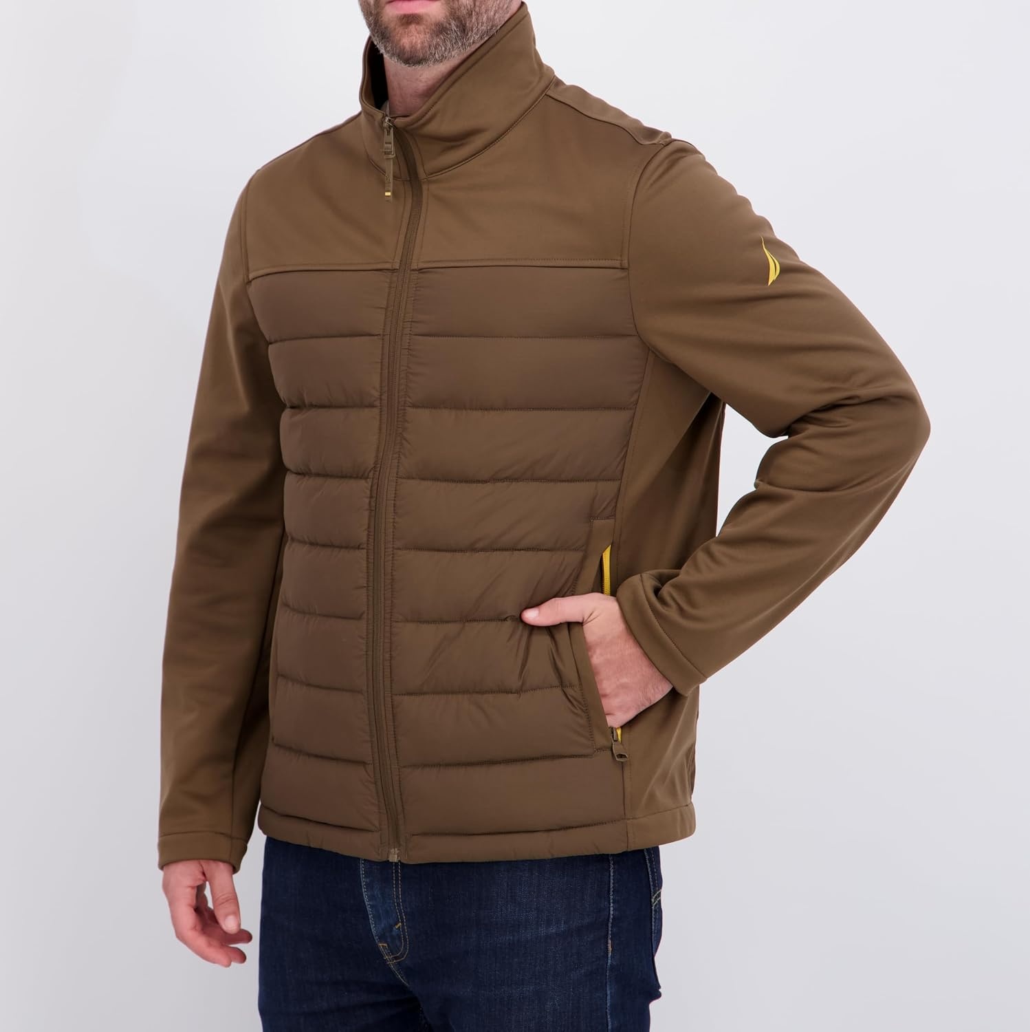 image:imageNautica Mens Lightweight Softshell Jacket Bonded Fleece Lining Regular Big amp Tall SizesOlive Brown
