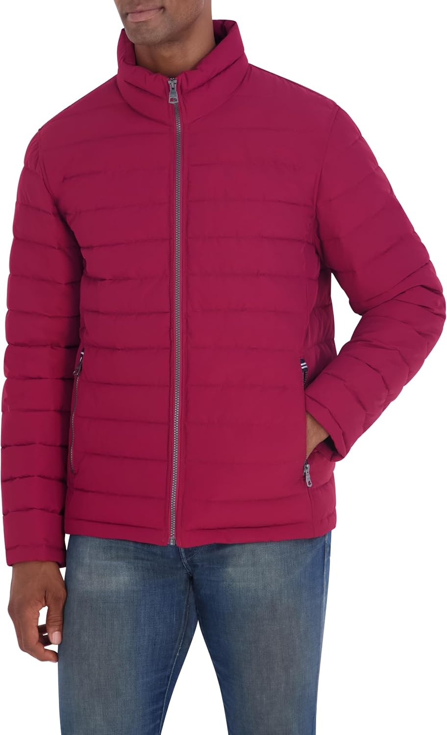 image:imageNautica Mens Midweight Quilted Jacket Stretch Water Resistant Zip Front CoatBerry Red