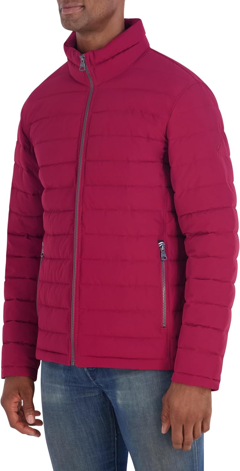 image:imageNautica Mens Midweight Quilted Jacket Stretch Water Resistant Zip Front CoatBerry Red