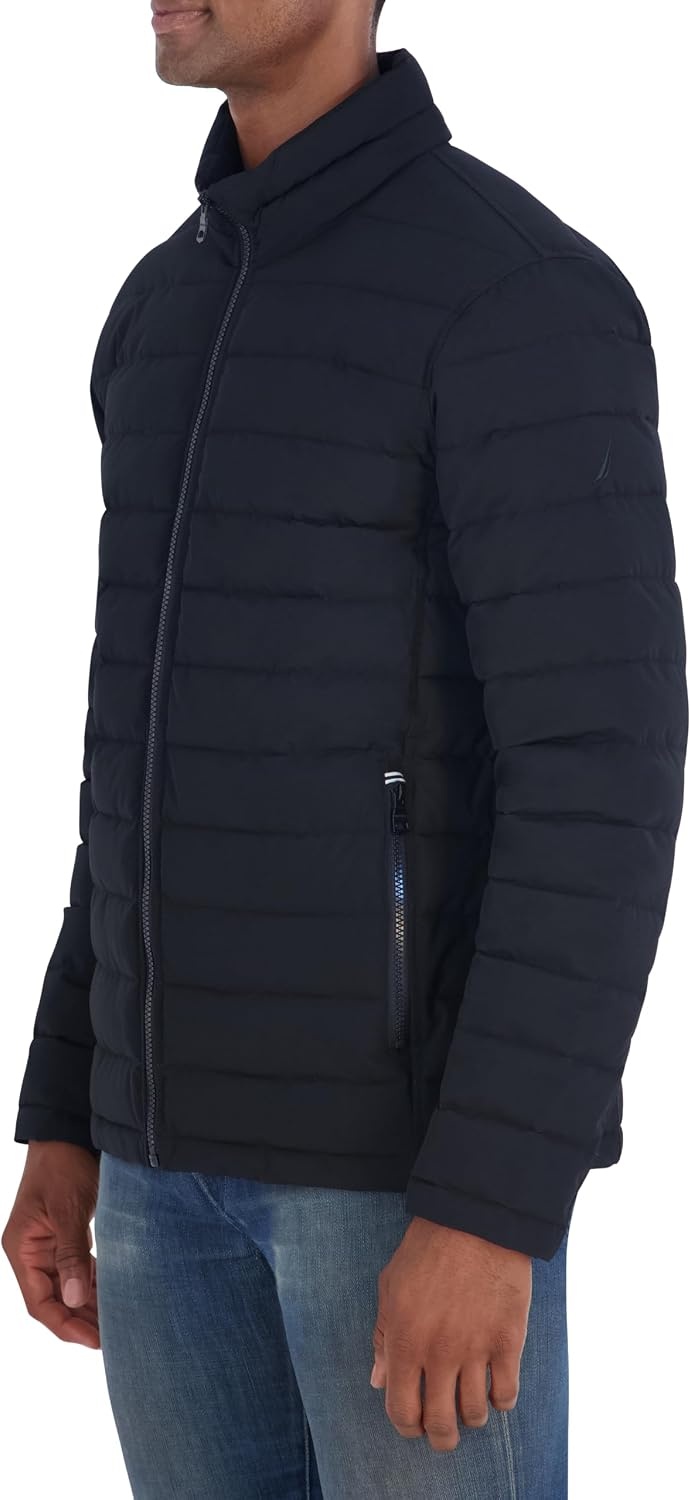 image:imageNautica Mens Midweight Quilted Jacket Stretch Water Resistant Zip Front CoatBlack