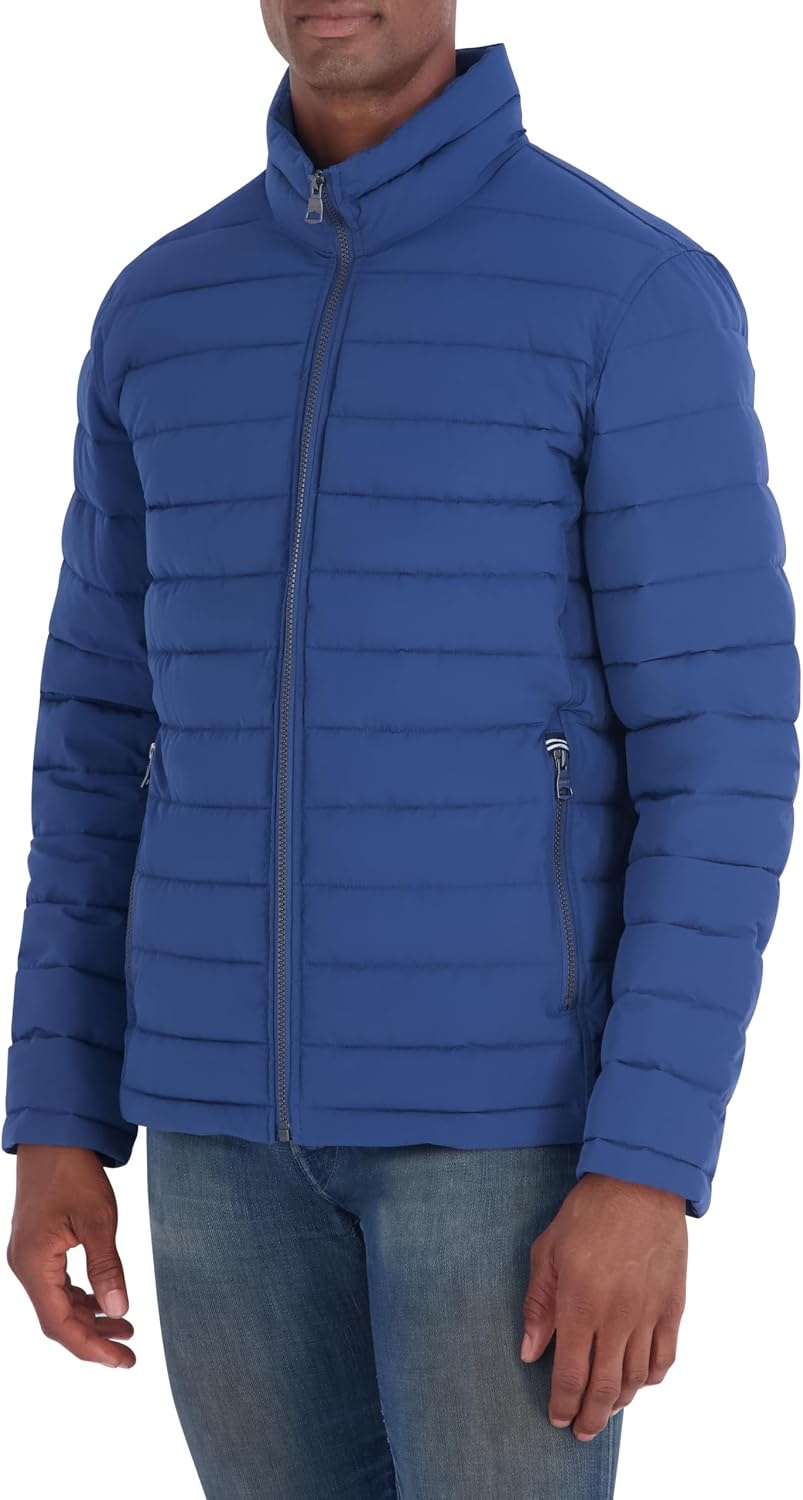 image:imageNautica Mens Midweight Quilted Jacket Stretch Water Resistant Zip Front CoatDark Denim