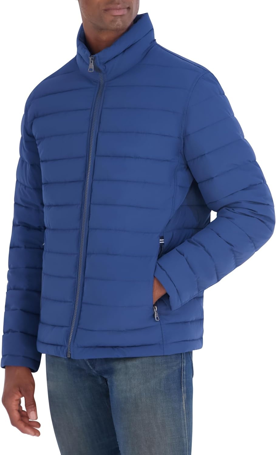 image:imageNautica Mens Midweight Quilted Jacket Stretch Water Resistant Zip Front CoatDark Denim