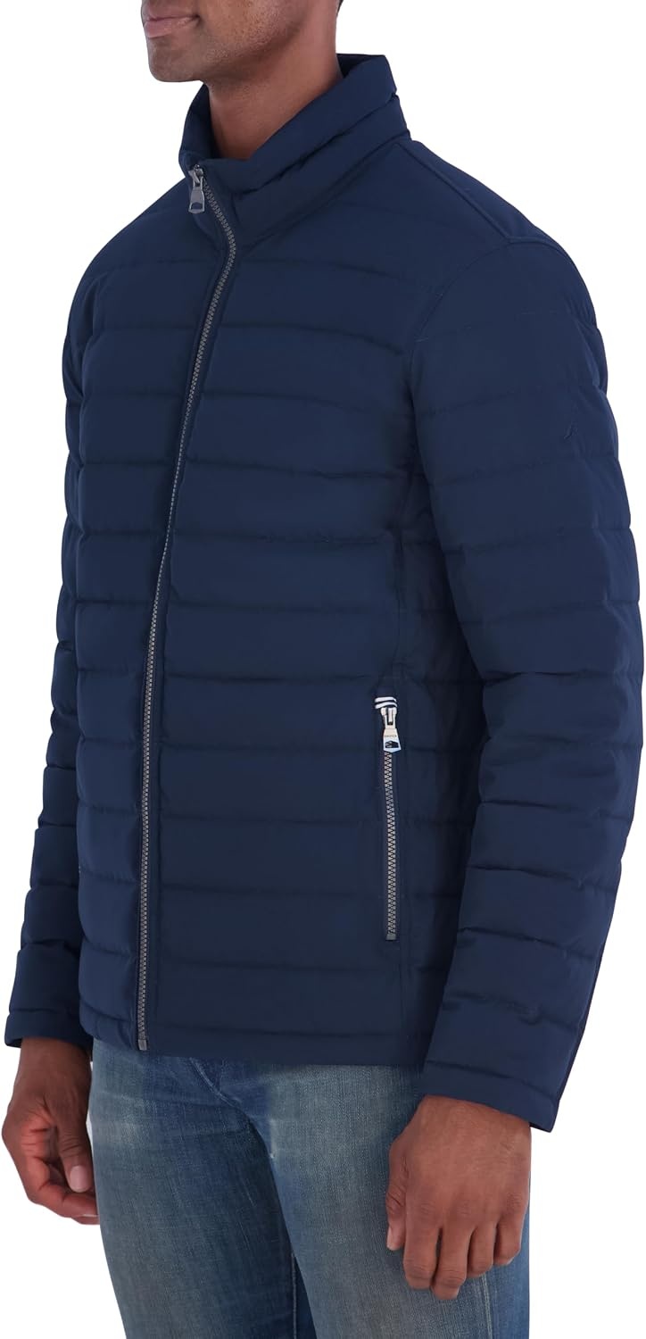 image:imageNautica Mens Midweight Quilted Jacket Stretch Water Resistant Zip Front CoatNavy