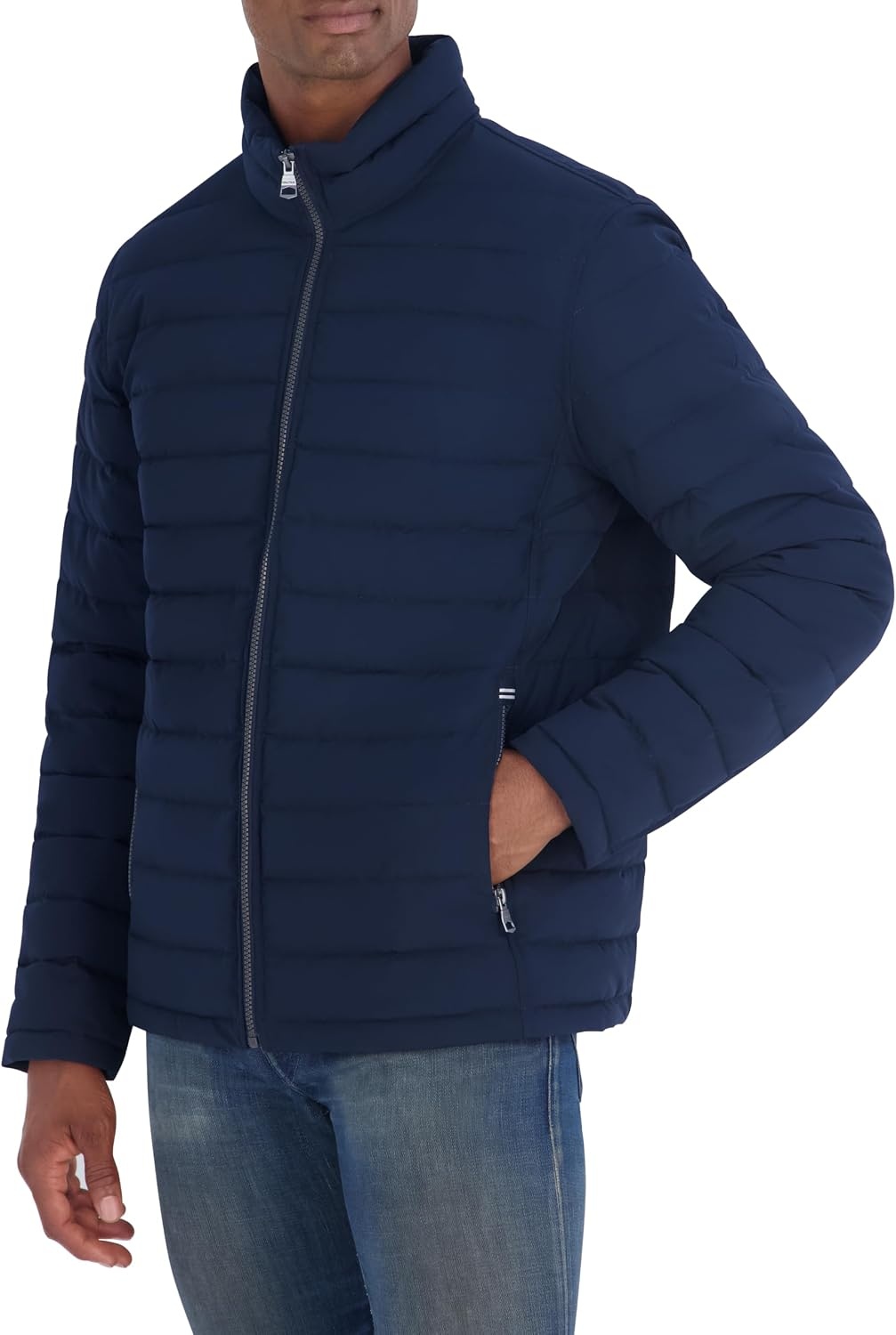 image:imageNautica Mens Midweight Quilted Jacket Stretch Water Resistant Zip Front CoatNavy
