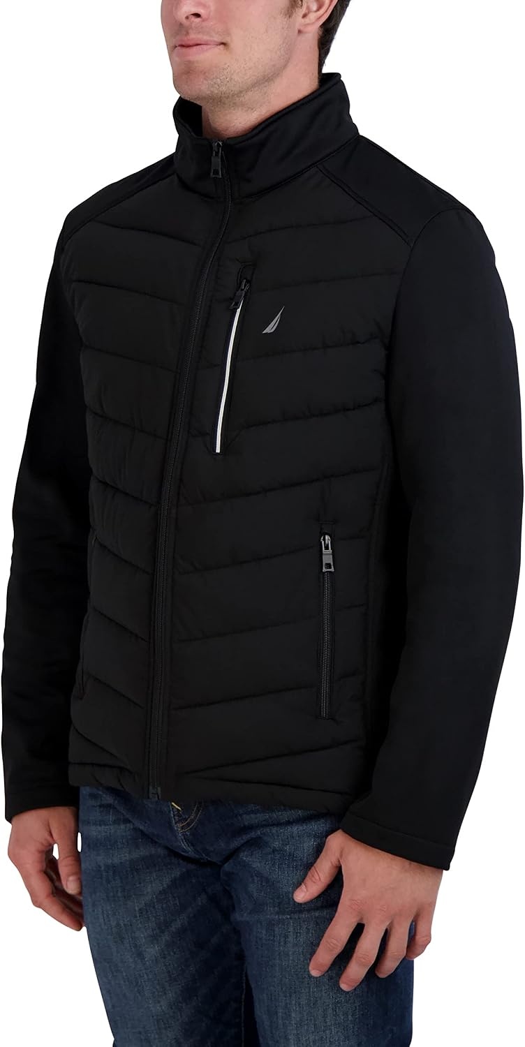 image:imageNautica Mens Quilted Midweight Stretch Quilted Jacket Full Zip Insulated Outerwear CoatOnyx