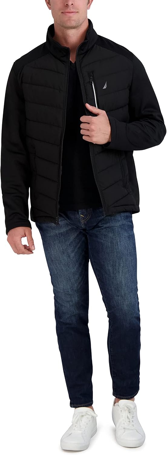 image:imageNautica Mens Quilted Midweight Stretch Quilted Jacket Full Zip Insulated Outerwear CoatOnyx