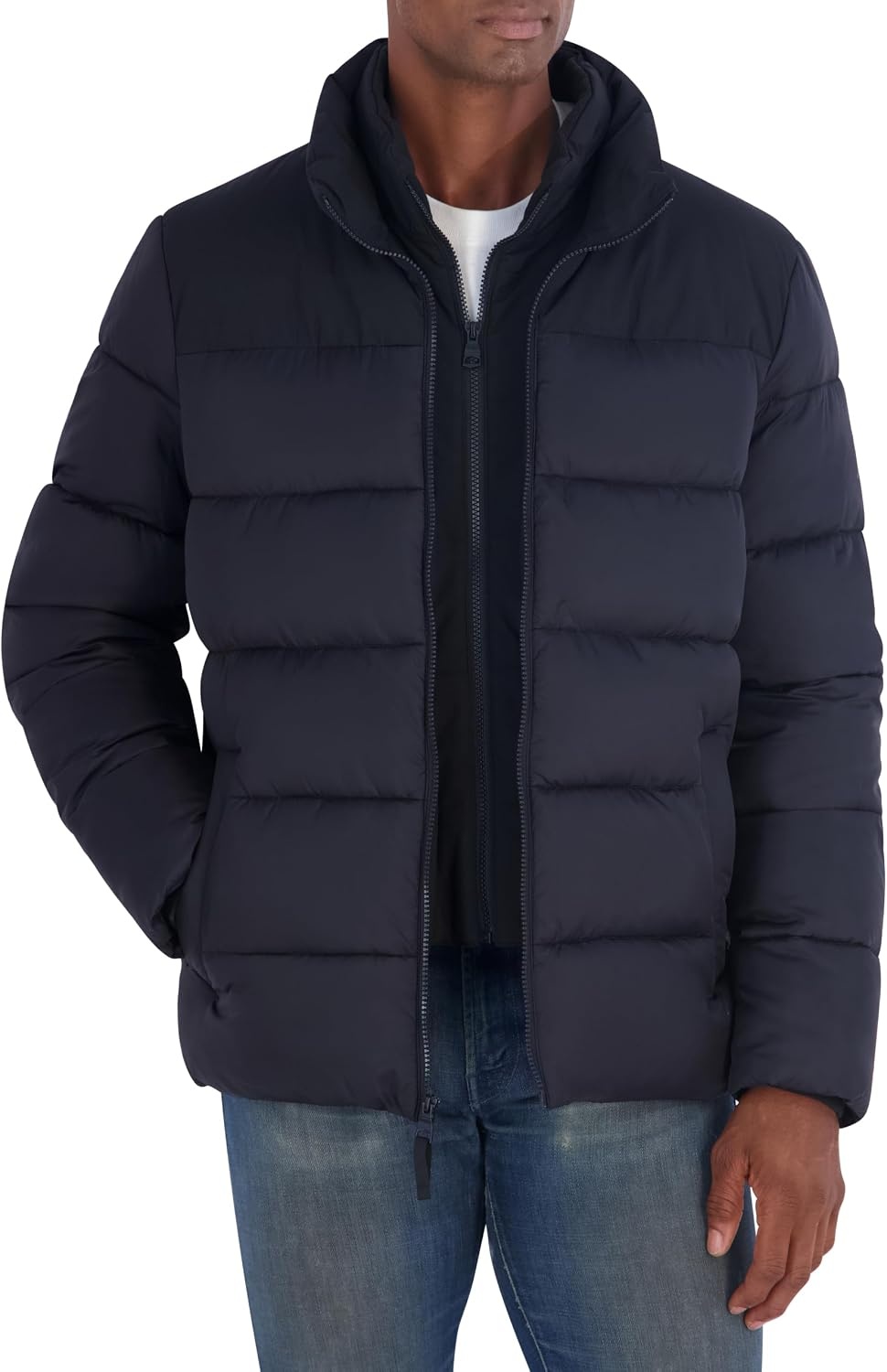 image:imageNautica Mens Ripstop Puffer Jacket Water Resistant Bib Front Insulated Winter CoatBlack