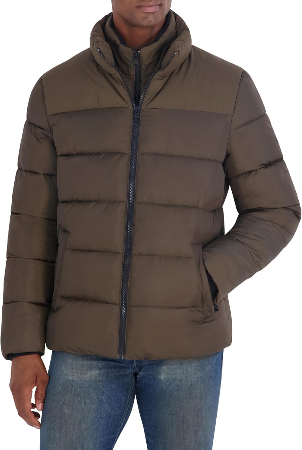 image:imageNautica Mens Ripstop Puffer Jacket Water Resistant Bib Front Insulated Winter CoatOlive Brown