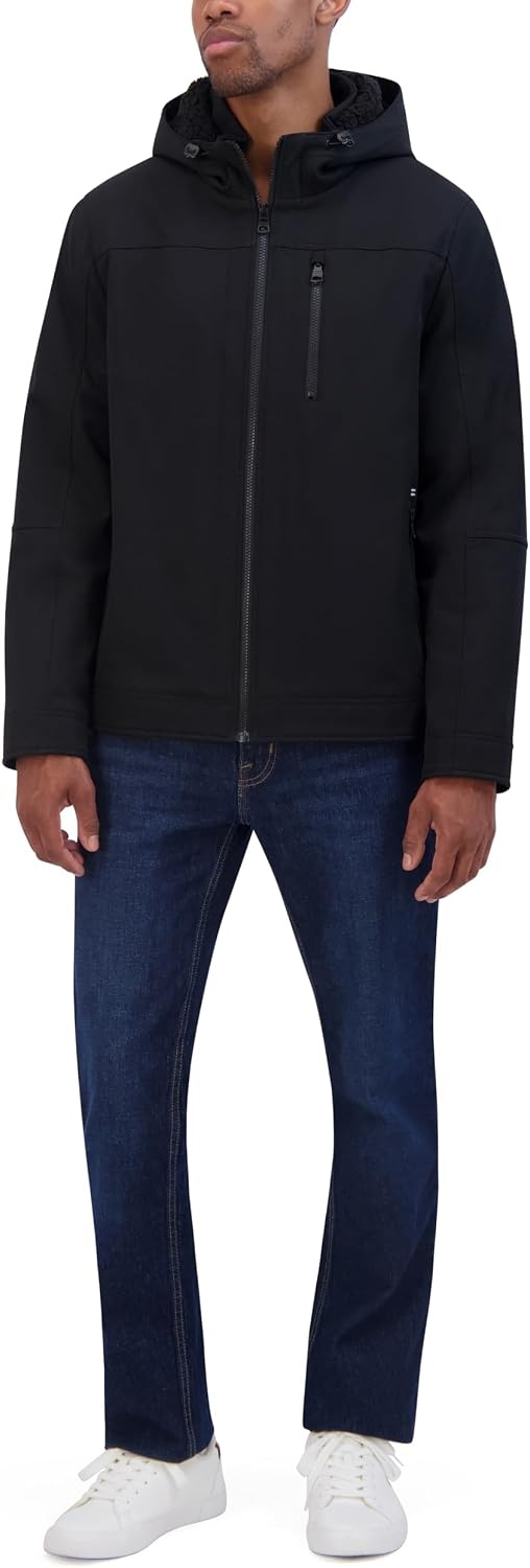 image:imageNautica Mens Sherpa Lined Softshell Jacket Full Zip Adjustable Hood Wind ResistantBlack