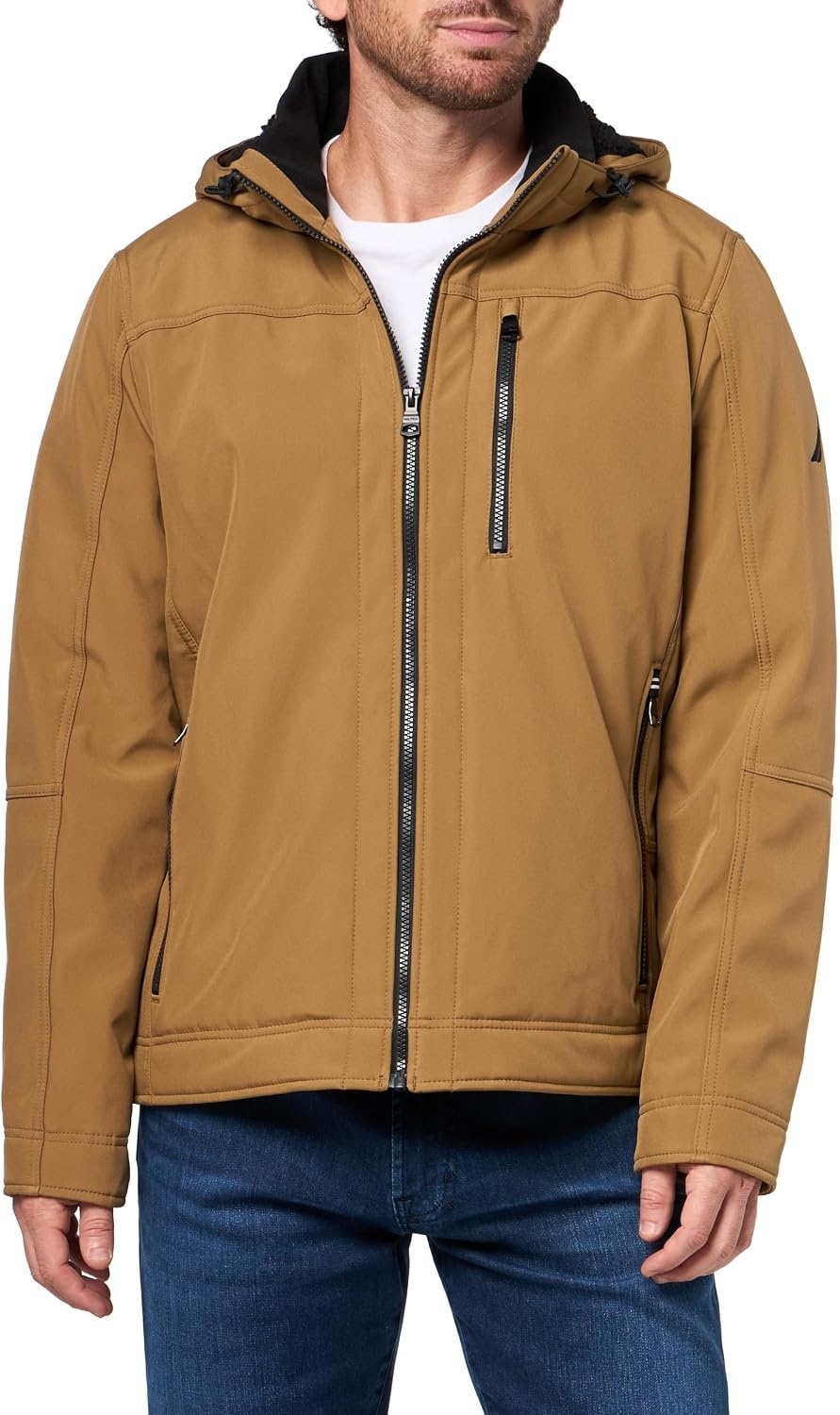 image:imageNautica Mens Sherpa Lined Softshell Jacket Full Zip Adjustable Hood Wind ResistantErmine
