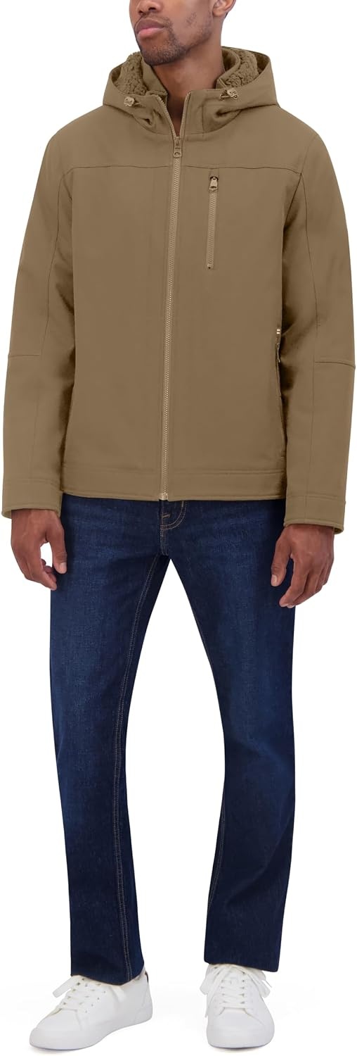 image:imageNautica Mens Sherpa Lined Softshell Jacket Full Zip Adjustable Hood Wind ResistantErmine