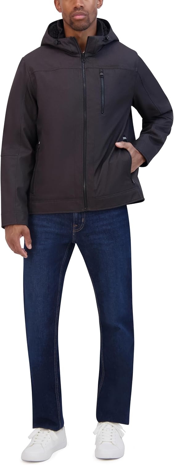 image:imageNautica Mens Sherpa Lined Softshell Jacket Full Zip Adjustable Hood Wind ResistantGrey