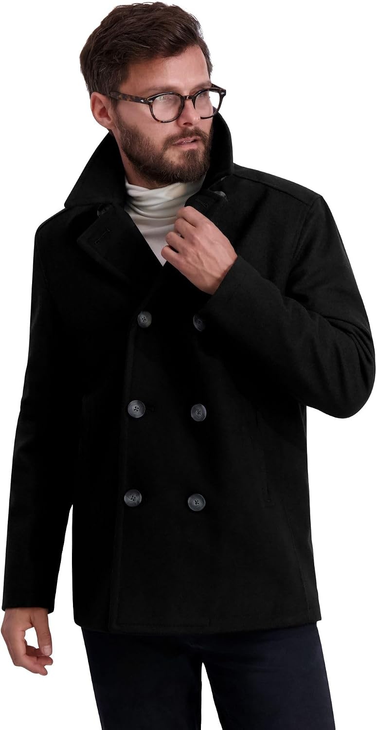 image:imageNautica Mens Wool Blend Peacoat DoubleBreasted Winter Coat Regular Big amp Tall SizesBlackb