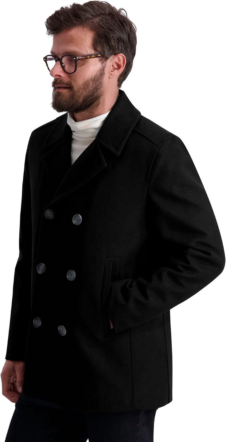 image:imageNautica Mens Wool Blend Peacoat DoubleBreasted Winter Coat Regular Big amp Tall SizesBlackb