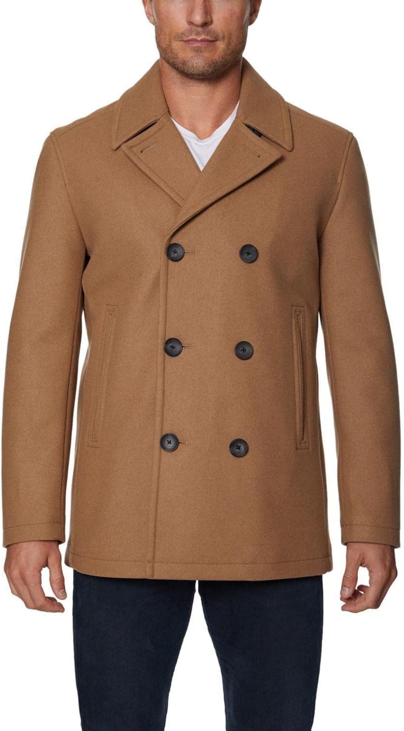 image:imageNautica Mens Wool Blend Peacoat DoubleBreasted Winter Coat Regular Big amp Tall SizesCam Beige
