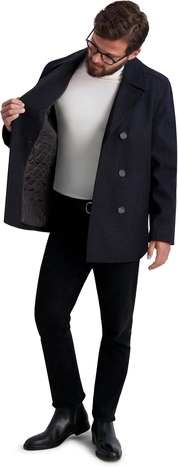 image:imageNautica Mens Wool Blend Peacoat DoubleBreasted Winter Coat Regular Big amp Tall SizesChar