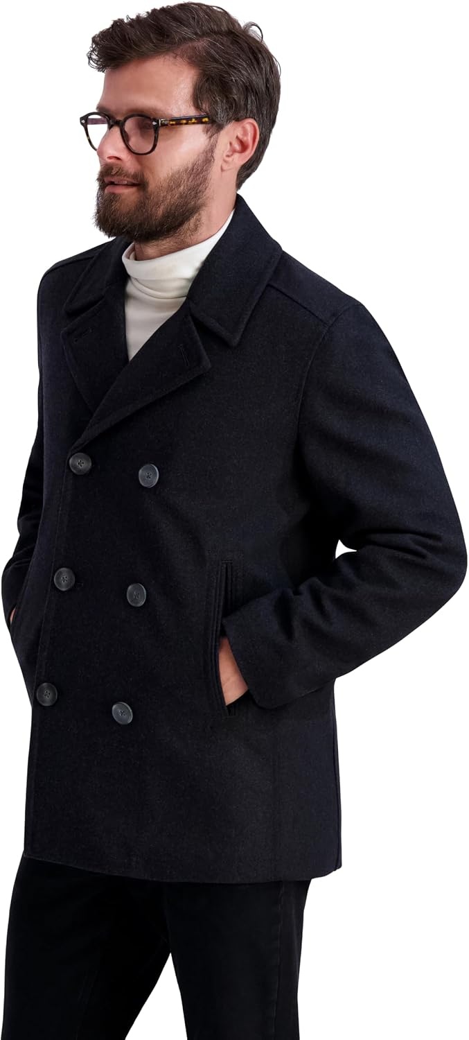 image:imageNautica Mens Wool Blend Peacoat DoubleBreasted Winter Coat Regular Big amp Tall SizesChar