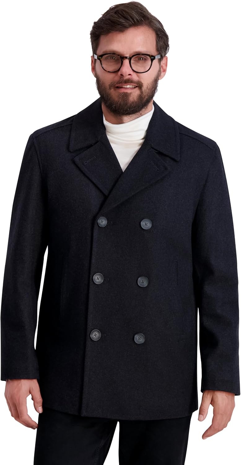 image:imageNautica Mens Wool Blend Peacoat DoubleBreasted Winter Coat Regular Big amp Tall SizesChar
