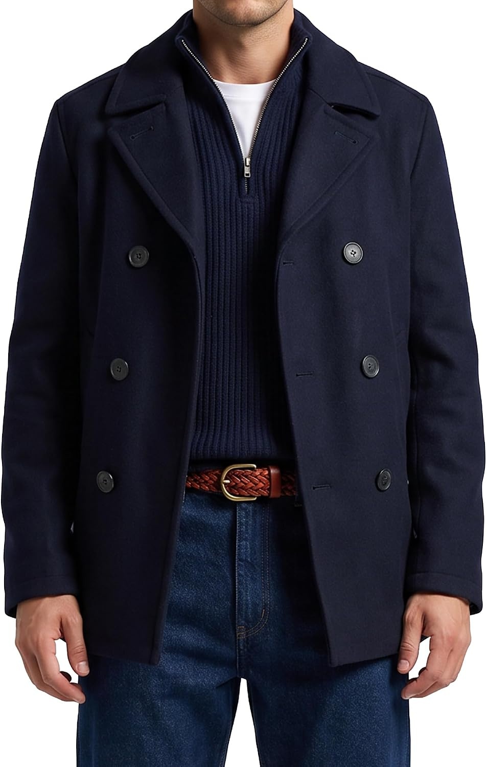 image:imageNautica Mens Wool Blend Peacoat DoubleBreasted Winter Coat Regular Big amp Tall SizesClassic Navy
