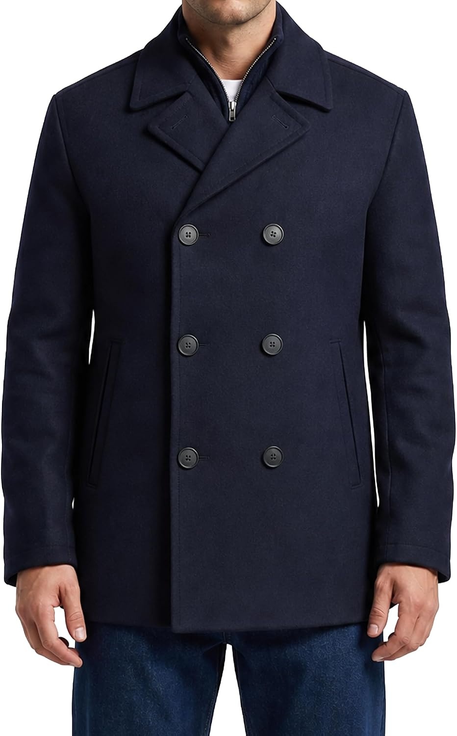 image:imageNautica Mens Wool Blend Peacoat DoubleBreasted Winter Coat Regular Big amp Tall SizesClassic Navy