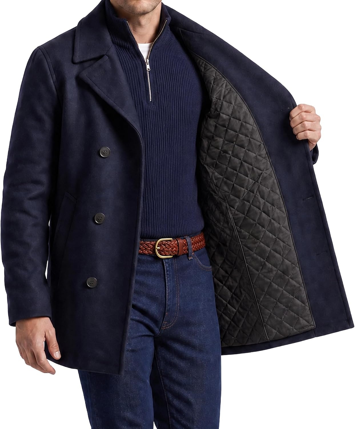 image:imageNautica Mens Wool Blend Peacoat DoubleBreasted Winter Coat Regular Big amp Tall SizesClassic Navy